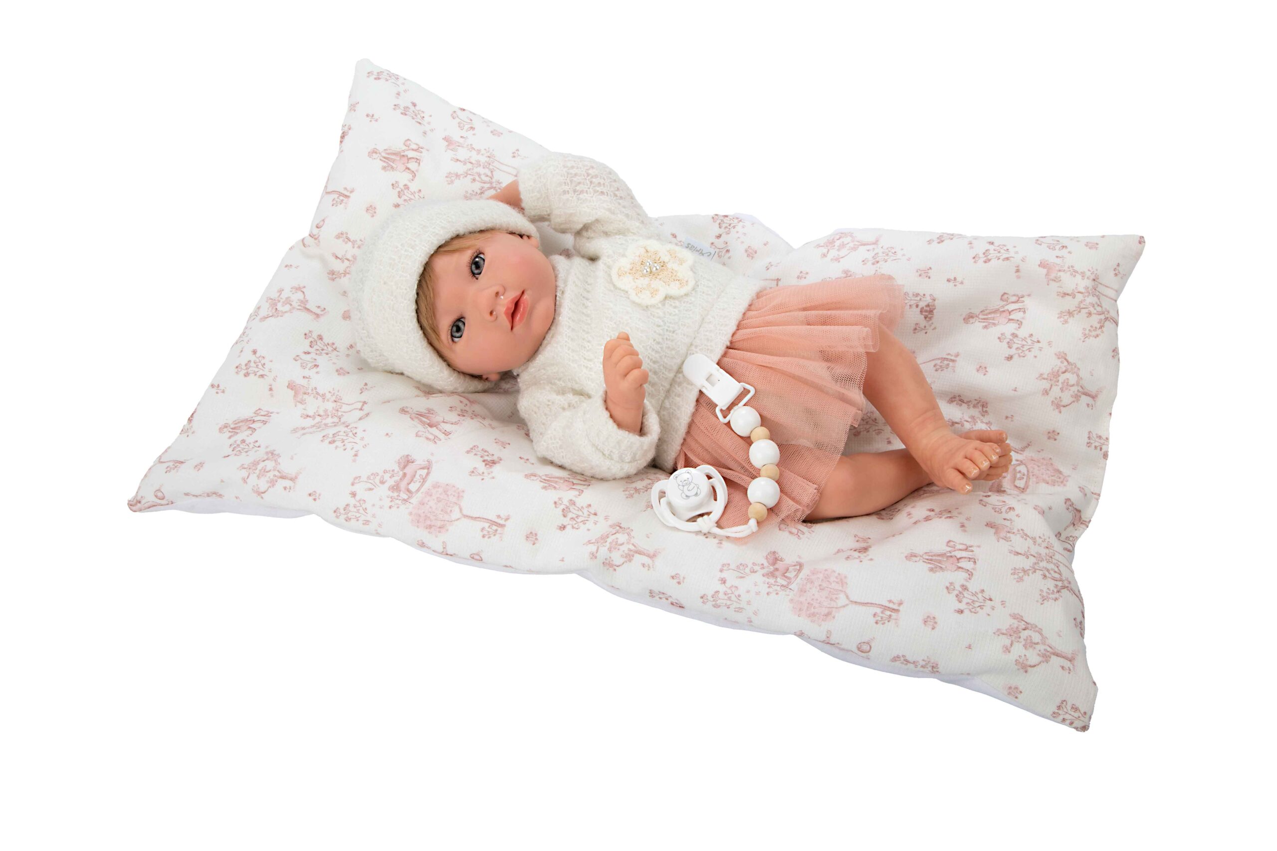 Muñeca Reborn Arias 40 cm Julia Rosa Con Cojín