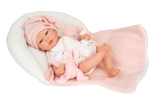 Muñeca Reborn Arias 40 cm Ariel Rosa Con Manta y Peluche
