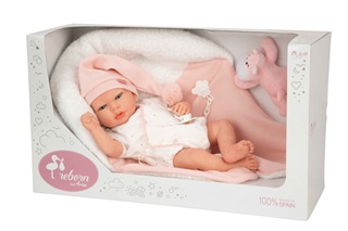 Muñeca Reborn Arias 40cm Ariel Rosa Con Manta y Peluche la casita de dumbo