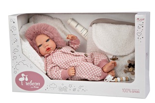 Muñeca Reborn Arias 40cm Manuela Rosa Con Bolso y Cojin la casita de dumbo