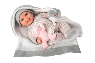 Muñeca Reborn Arias 40 cm Nadia Rosa Con Manta y Peluche