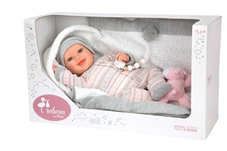 Muñeca Reborn Arias 40cm Nadia Rosa Con Manta y Peluche la casita de dumbo