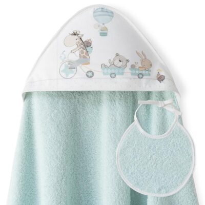 01236 CAPA DE BAÑO Y BABERO. JIRAFA BICICLETA VERDE. INTERBABY la casita de dumbo