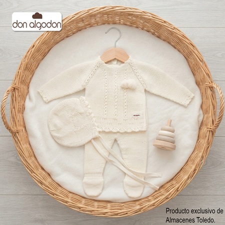 DAB-51010 CONJUNTO DON ALGODON PARA BEBE. LANA CRUDO