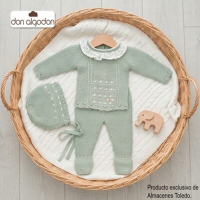 CONJUNTO DON ALGODON BEBE. LANA VERDE la casita de dumbo